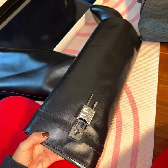 SOLD ON DPOP Givenchy Black Leather Boots with Gold Accent - Picture 11 of 15